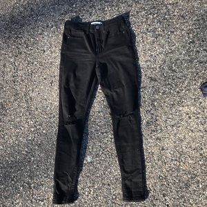 high rise black ripped jeans